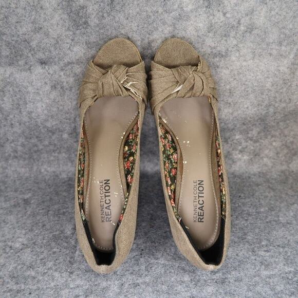 Kenneth Cole Shoes Womens 7.5 Pumps Platform Peep Toe Slip On Knot Fabric Brown - Picture 7 of 15